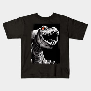 SCARY BLACK AND WHITE RED EYED DINOSAURS Kids T-Shirt